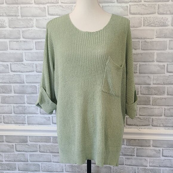 Anna Kaci Green Oversized Loose Knit Stretchy Sweater Casual Lagenlook NEW Large - Picture 1 of 7